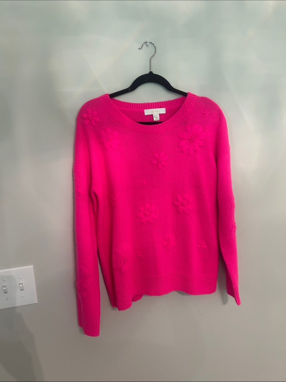 Lilly Pulitzer Hot Pink Floral-Appliqué Crewneck Sweater